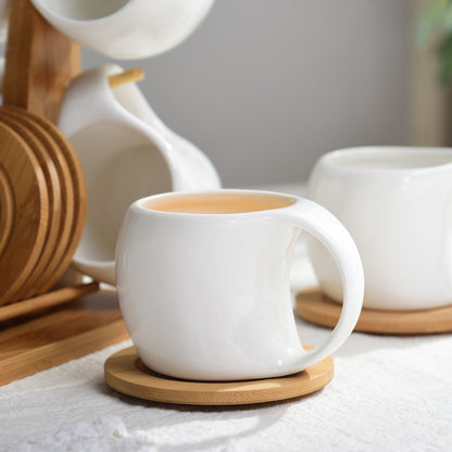 Six-piece Ceramic Cup Set with Holder and Coasters