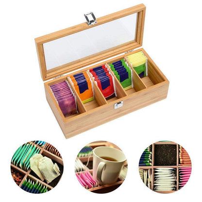 Box Bamboo System Tea Bag Jewelry Organizer Stora